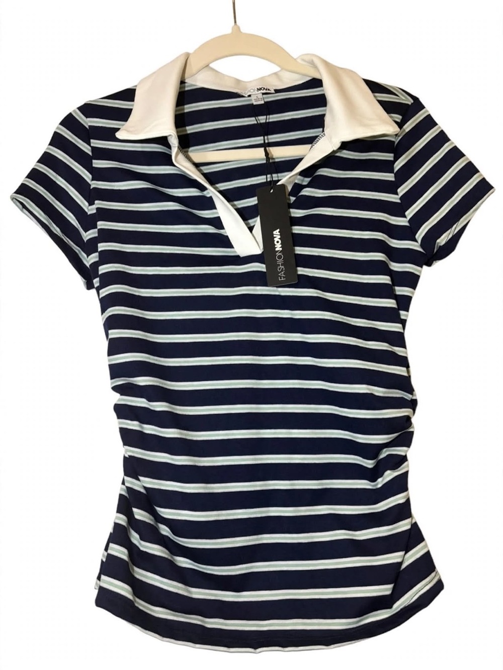 Fashion Nova Striped Polo Top Size L Fits Like M/S NWT Y2K Preppy